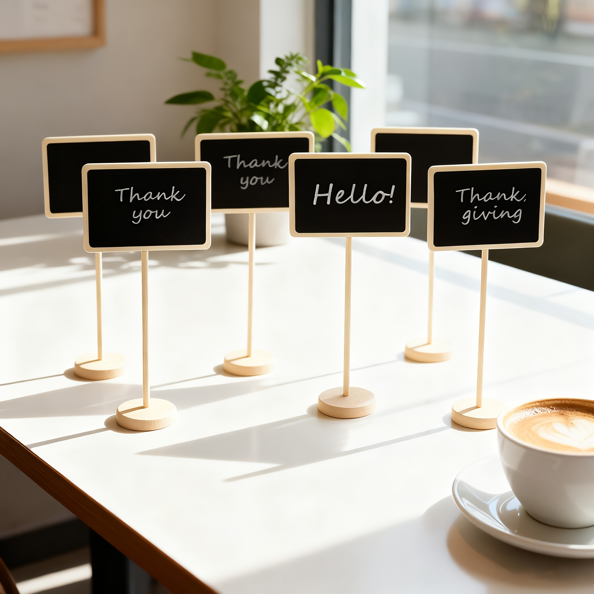 TEMU 5pcs Premium Wooden Mini Chalkboard Set - Party Decorations, Table Number Markers, And Greeting Message Displays