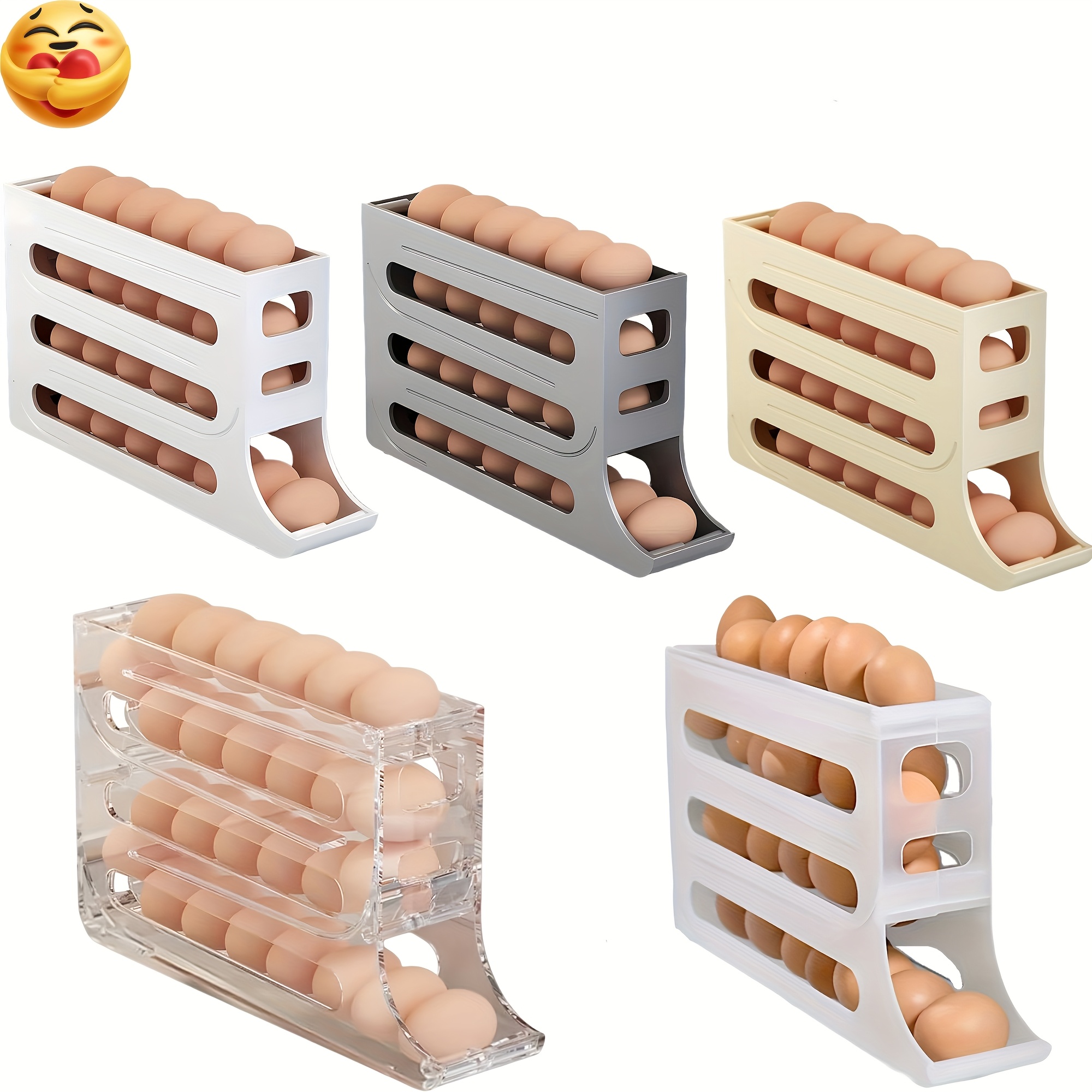 

5-color 30-egg Refrigerator Egg Rack, Egg Storage Box, Automatic Rolling Refrigerator Egg Organizer, Space-saving Egg Dispenser Stand, 4-layer Refrigerator Egg Rack Large Capacity Egg Dispenser