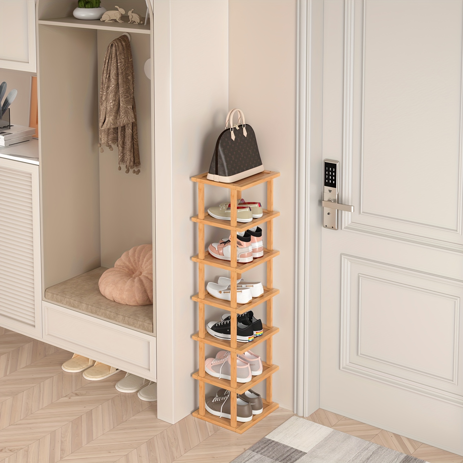 Organizador de zapatos plegable de 6 niveles de instalación estrecha y  libre, pequeño zapatero para puerta delantera, entrada y almacenamiento de