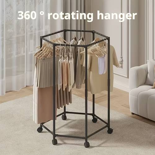 hexagonal 360 rotating mobile clothesline space saving storage solution thickened floor standing frame 260 pound load capacity for indoor and outdoor use suitable for bedrooms dormitories and apartments drying racks
