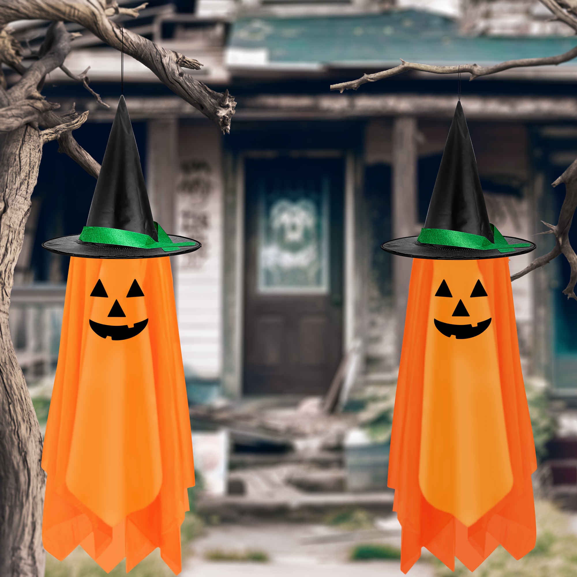 

Hanging Decorations - 1 Pack Fabric Pumpkin Lanterns With Witch Hats, No Electricity Needed, Party Supplies For Garden, Tree, Home Decor