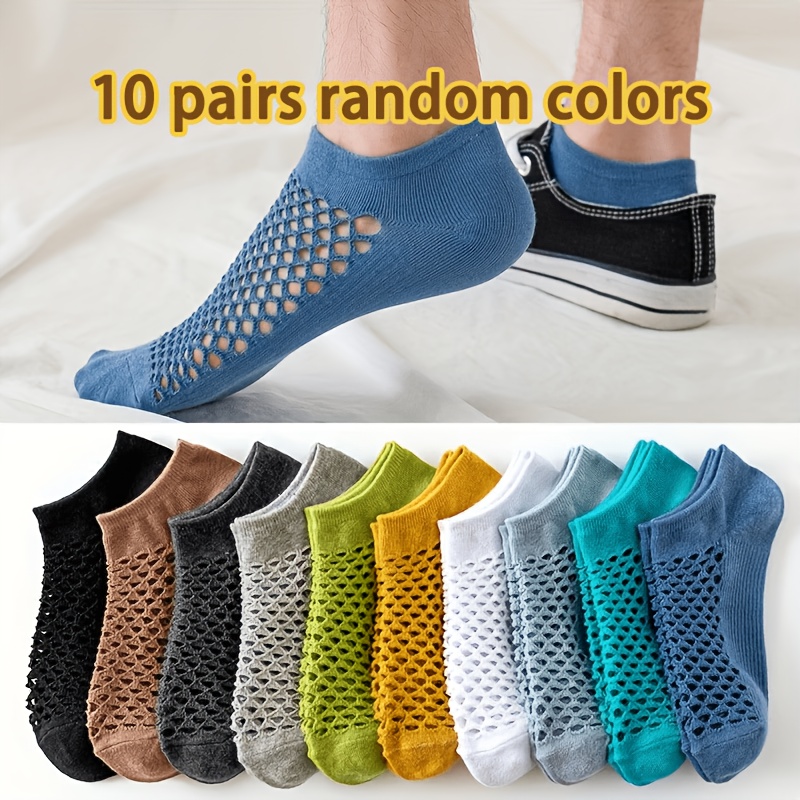 TEMU 10 Pairs Unisex Hollow Breathable Ankle Socks, Large Mesh Plain Invisible Socks, Suitable For , Sports, Leisure, And Daily Wear, Random Colors,