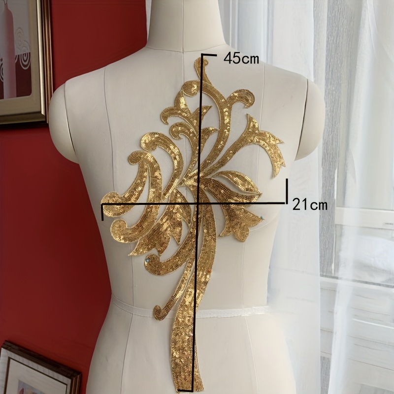 Golden and Silvery Sequined Embroidered Flower Fabric Patches
