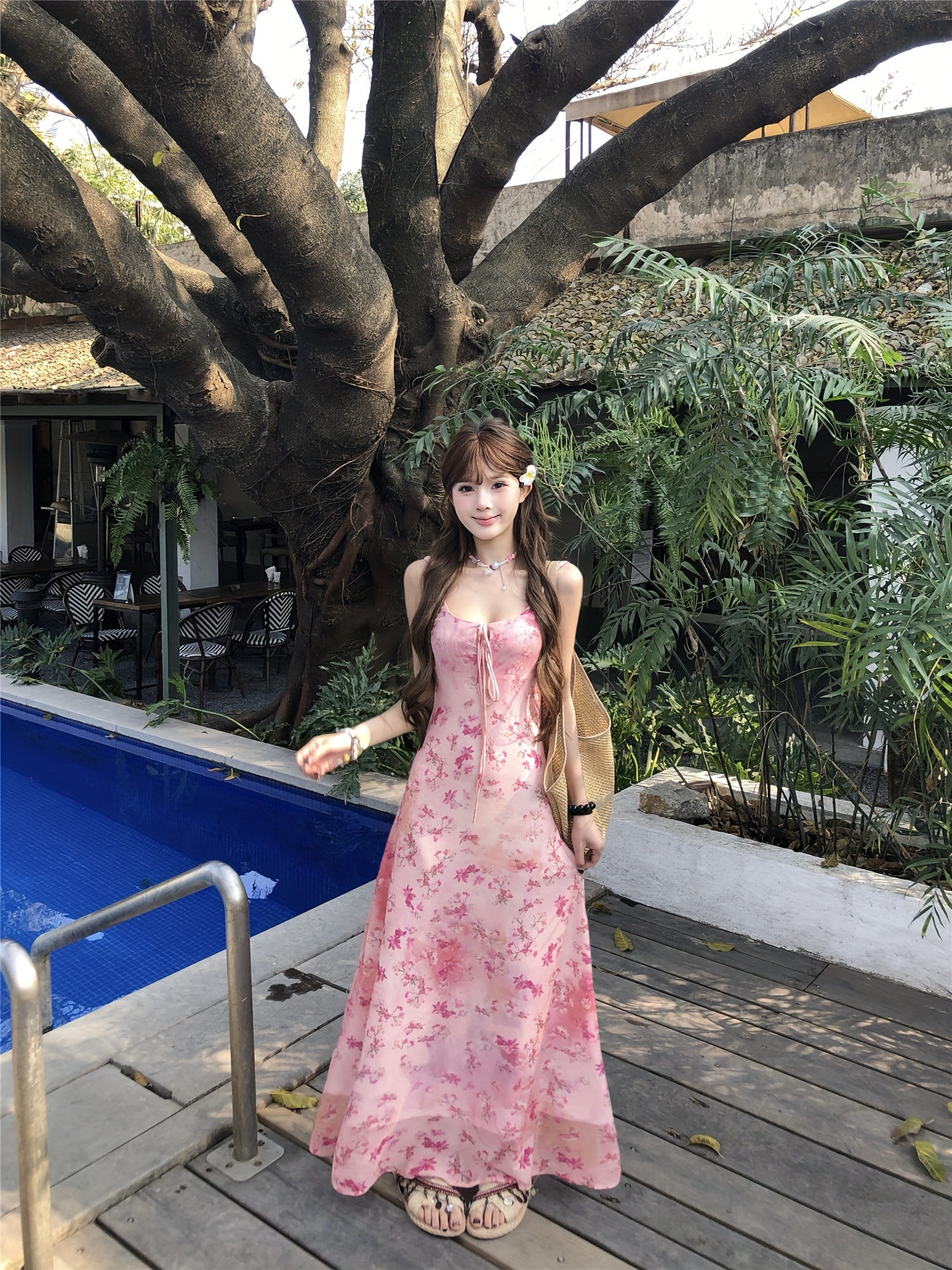 french style floral print a line maxi dress semi sheer strap - Temu  Australia