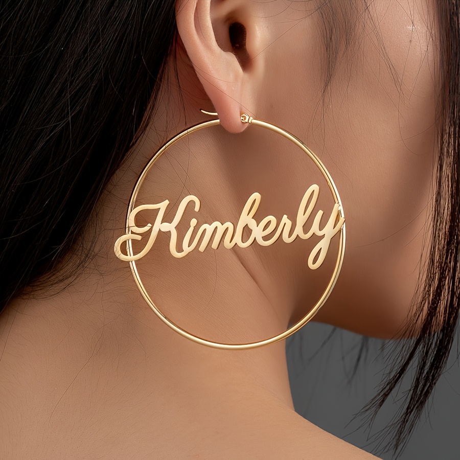 TEMU Customizable Golden Stainless Steel Name Hoop Earrings - Chic & For Women, Ideal For Daily Wear & Special Occasions, Perfect Birthday & Mother's
