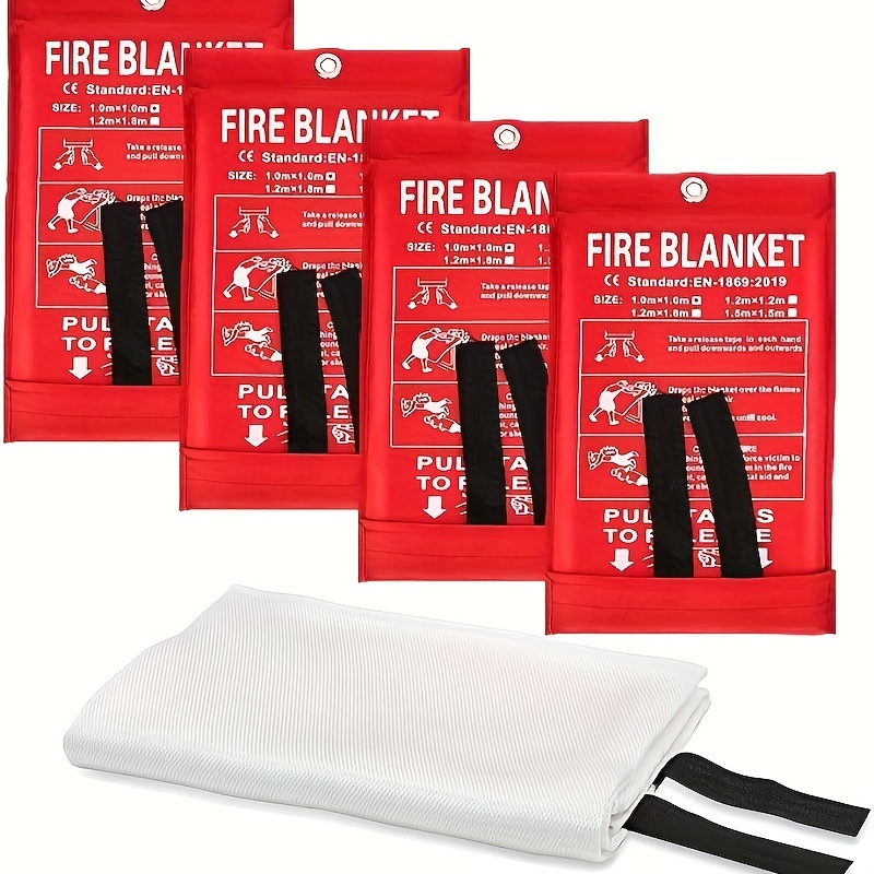 TEMU 4pcs Fire Blankets, Fiberglass Material Flame Retardant Fire Blankets, Fire Blankets For Home, Kitchen, Camping, Hiking And Office Fire Fighting
