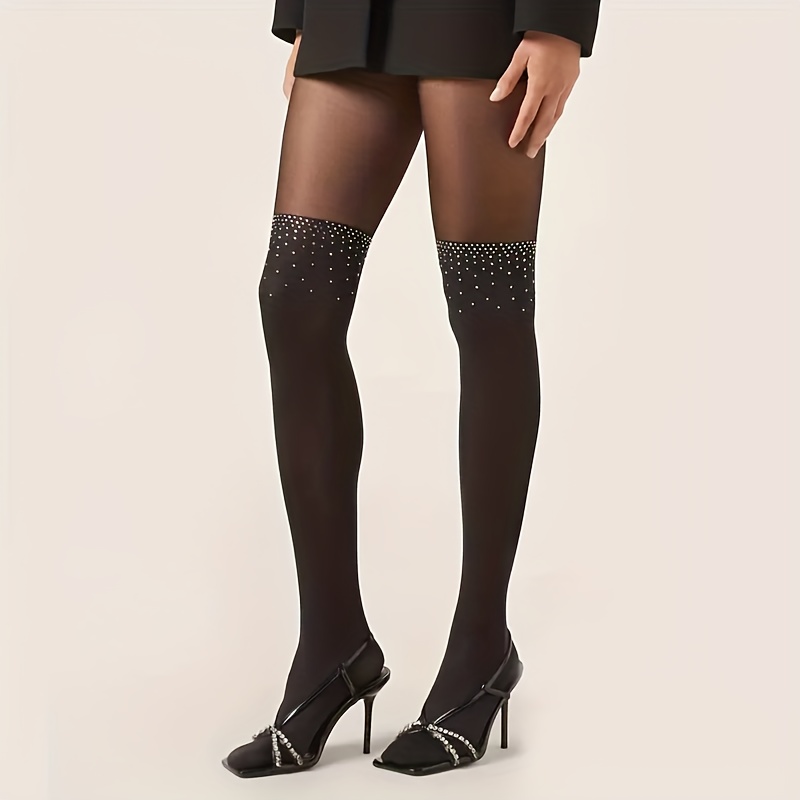 Image of 1 Pair Of Women' Rhinestone-embellished Shaping Tights For Spring/summer. Features A Design, Without Or Snagging. Ultra-stretchy Material And -stretch Design, Perfect For Nightclub Dancing