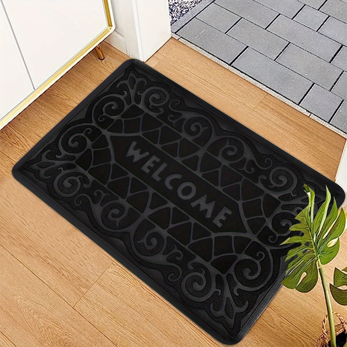 

1pc Welcome Doormat - Hand Washable Polyester Mat With Anti-slip Pvc Backing - Dirt-resistant Rectangle Entry Rug For Indoor & Outdoor Use