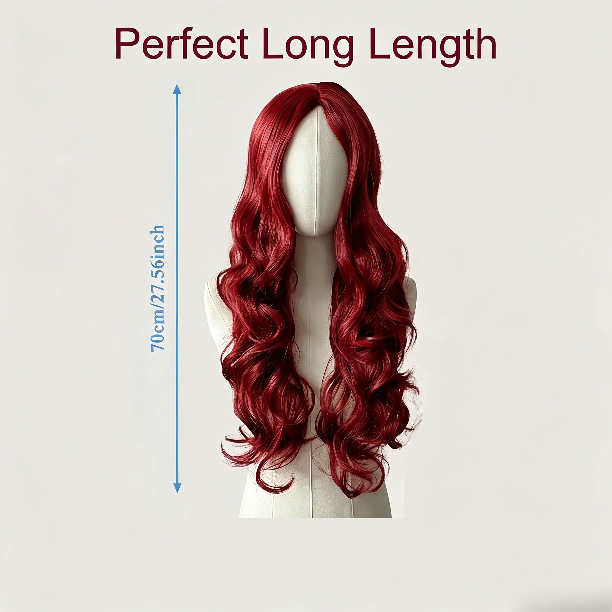 TEMU 27.56-inch Burgundy Long Wavy Women's Wig, Middle Part Loose Curly High Temperature Synthetic Wig, Heat-resistant Wig, Suitable For Daily Wear
