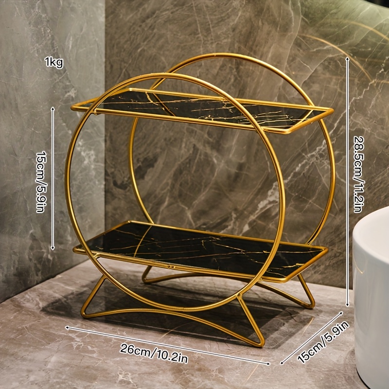 E-shop DONGZHANGGUI Doppelschicht-Badezimmer-Organizer mit eleganter Katzenohrenbasis - Stilvolle Metallregale für Kosmetik, Hautpflege und Parfüm -