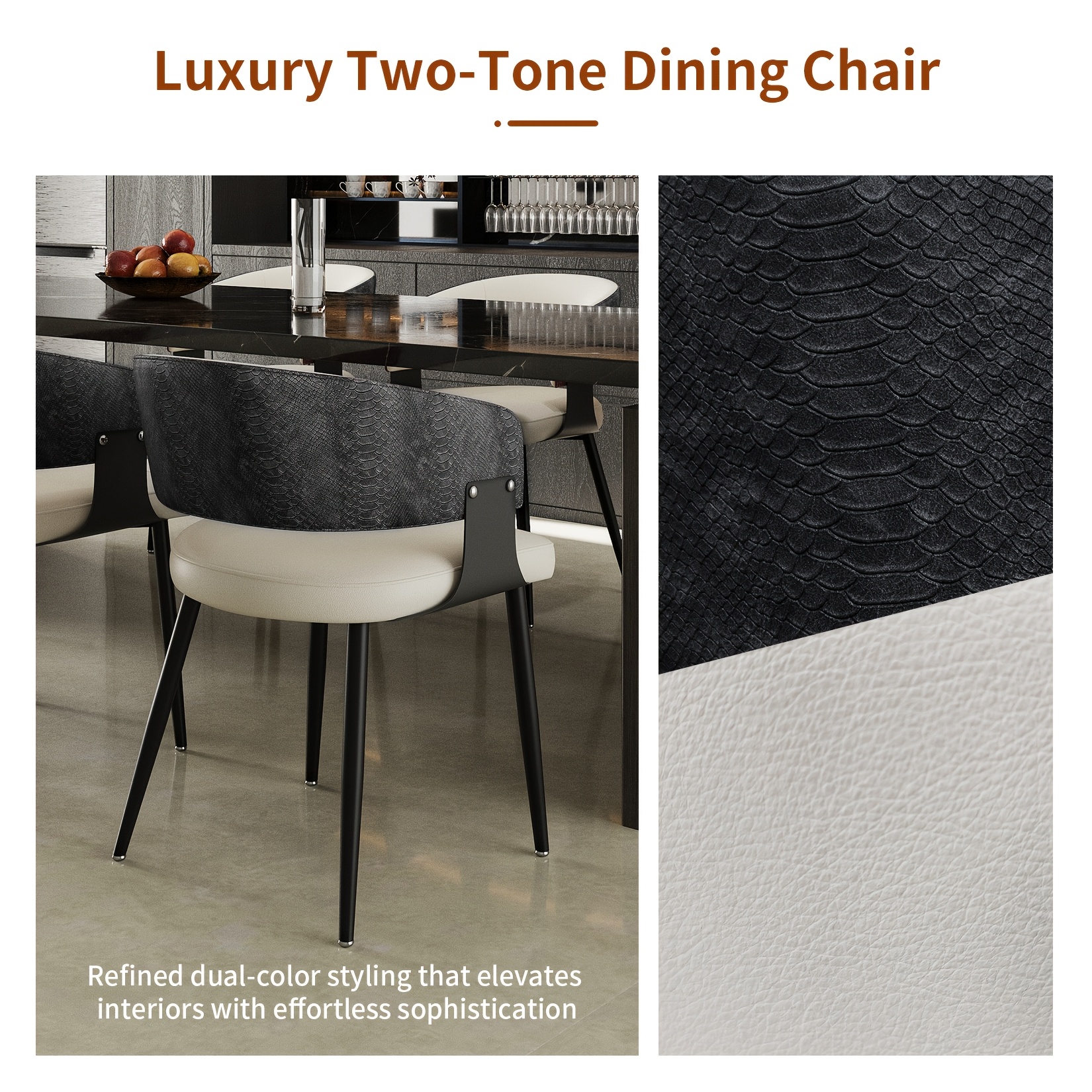 AESOME Mid-Century Dining Chairs Set of 2 Crocodile-Textured Back Upholstered Kitchen Chairs for Living Room Lounge, Luxury Microfiber Faux Leather Dining Room Chair, Easy Assembly (Chairs Solely)