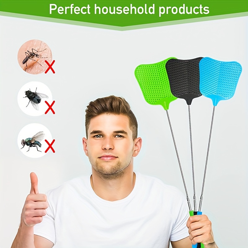 3 pack fly swatters telescopic manual pest control with stainless steel handle durable plastic non electric heavy duty for home classroom use 5