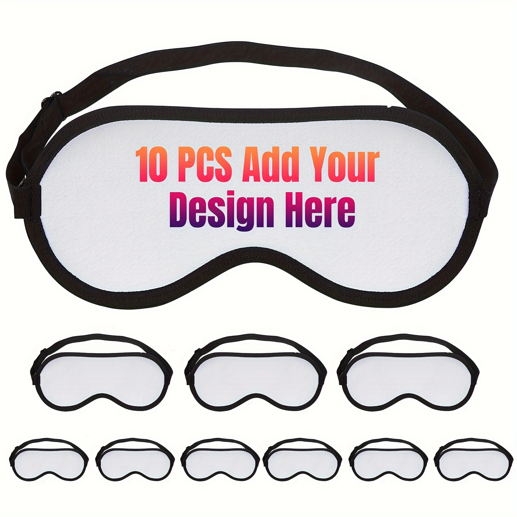 

Customizable 10pcs Eye Masks - Soft Polyester, Adjustable Strap, Travel & Home Use