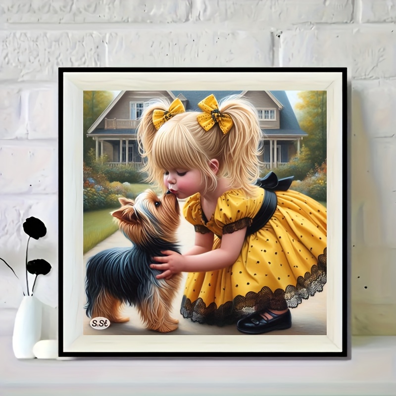 Diy 5d Diamond Painting Kit - Puppy & Her Buddy | 11.8x11.8" Canvas Wall Art | Round Diamonds | Craft Gift Idea | Frameless, Small Dog, Art Piece