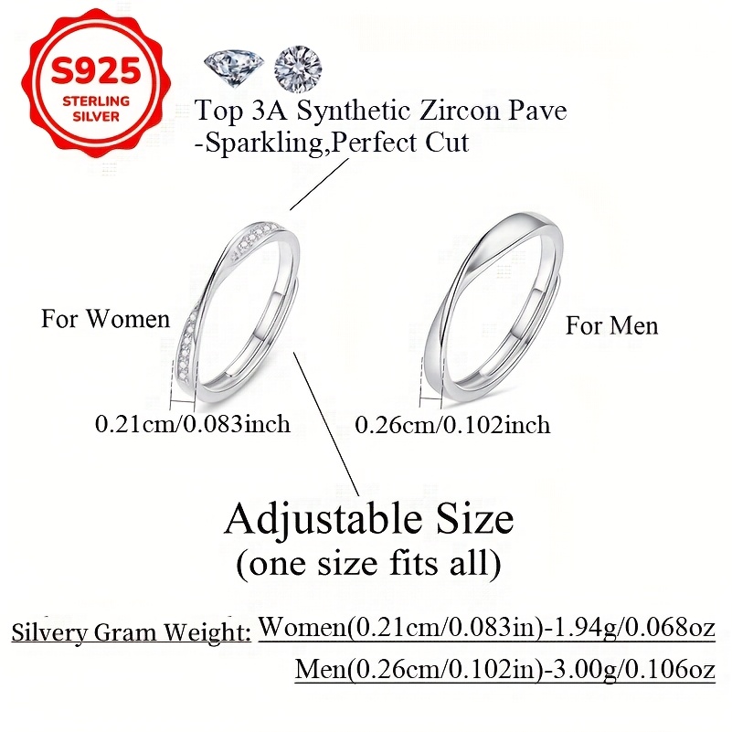 925 Sterling Silver Ring Sets for Couples with Synthetic Zirconia Twist