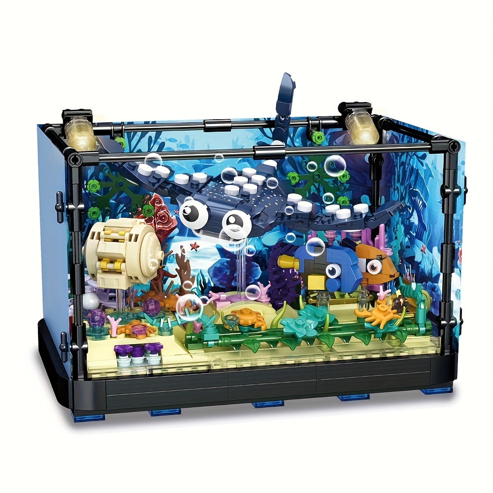 

845pcs Educational Abs Animal Themed Aquarium Building Blocks Set, Creative Diy Fish Model Kit With Sea