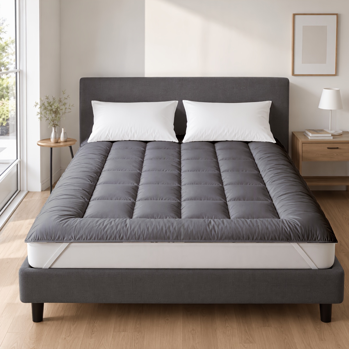Image of 10cm Mattress Topper With 1000gsm Filling And Elastic Corner Straps, Soft Quilted Mattress Pad, Comfortable Bed Topper Protector With , Breathable Mattress Cover For Bedroom, , And Home Use