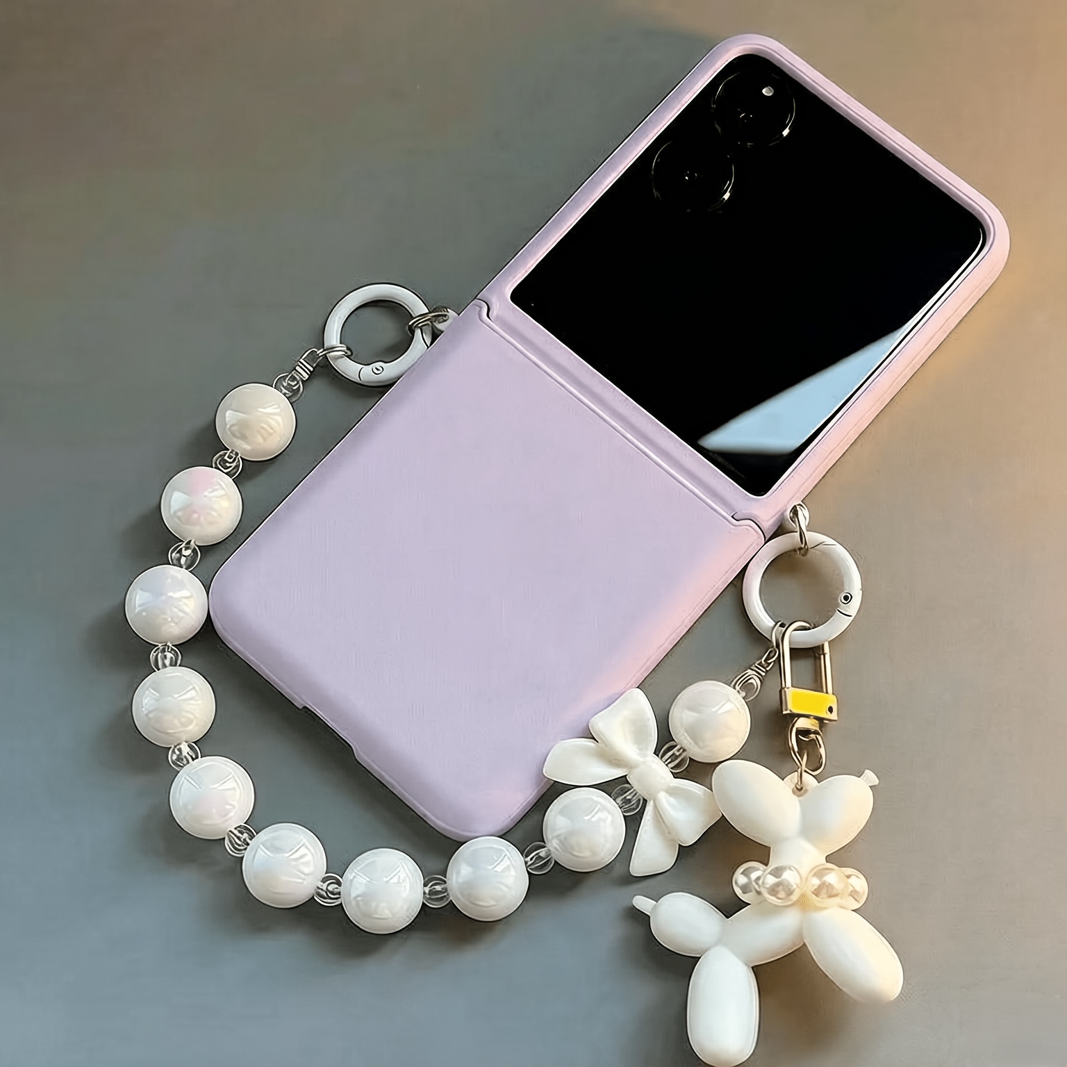 TEMU Phone Case: Z Flip8 / Z / Z Flip7fe / / Back Cover, New Folding Phone Case With Full-coverage , Center Hinge, Puppy Charm, And Detachable Wrist