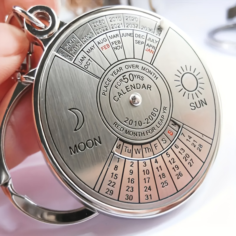 50-year Perpetual Calendar Keyring, Silvery-colored Alloy Pendant, Fashionable And Retro Car Keyring Accessory, Wallet Pendant, Bag Accessory