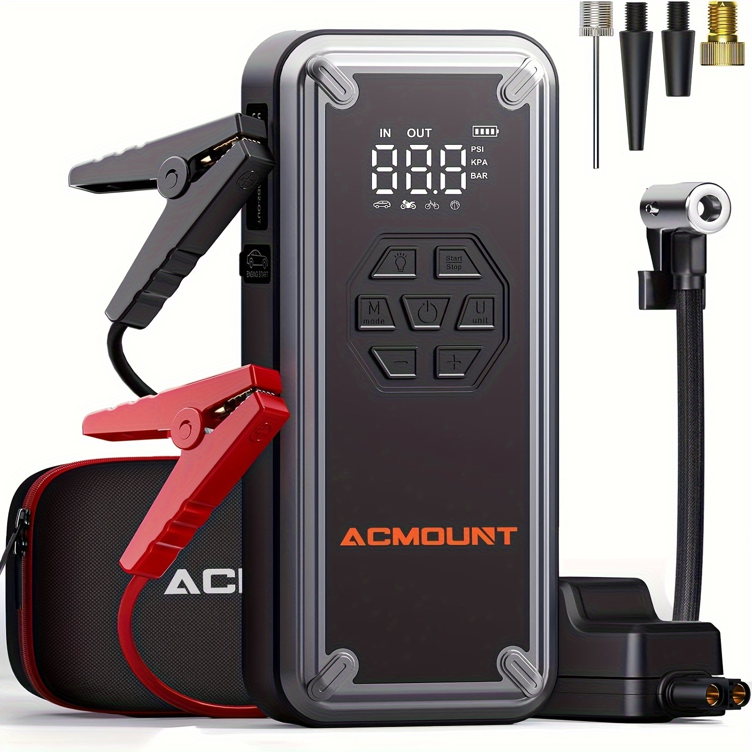 E-shop 21800mAh Starthilfe mit Luftkompressor für bis zu 9,0 Benzin/8,0 Diesel, Tragbares Autostarthilfe-Set mit 150PSI Automatik-Abschaltung