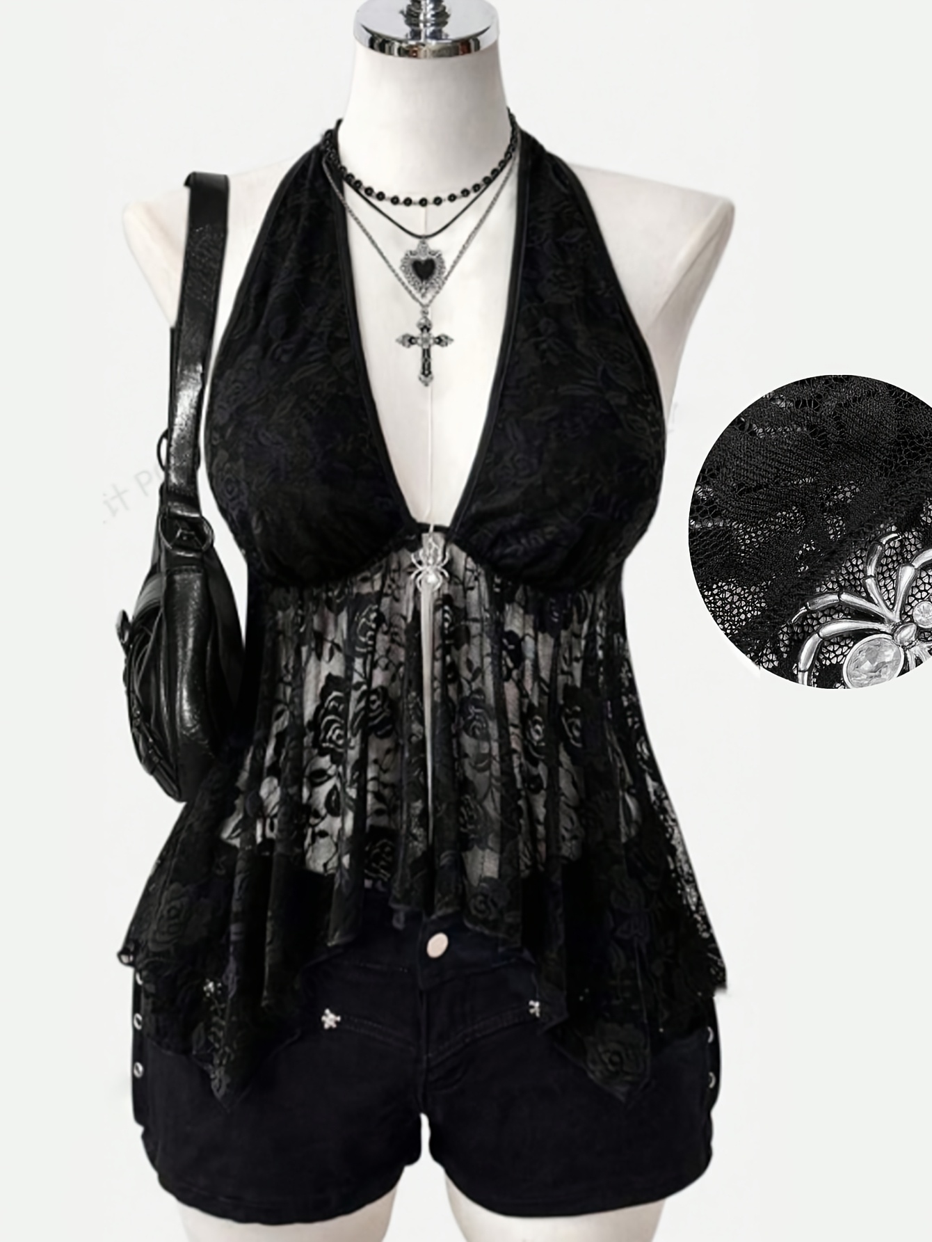 トップス LOWCLASSIC Sheer Halter Layered Camisole Women Y2k Lace
