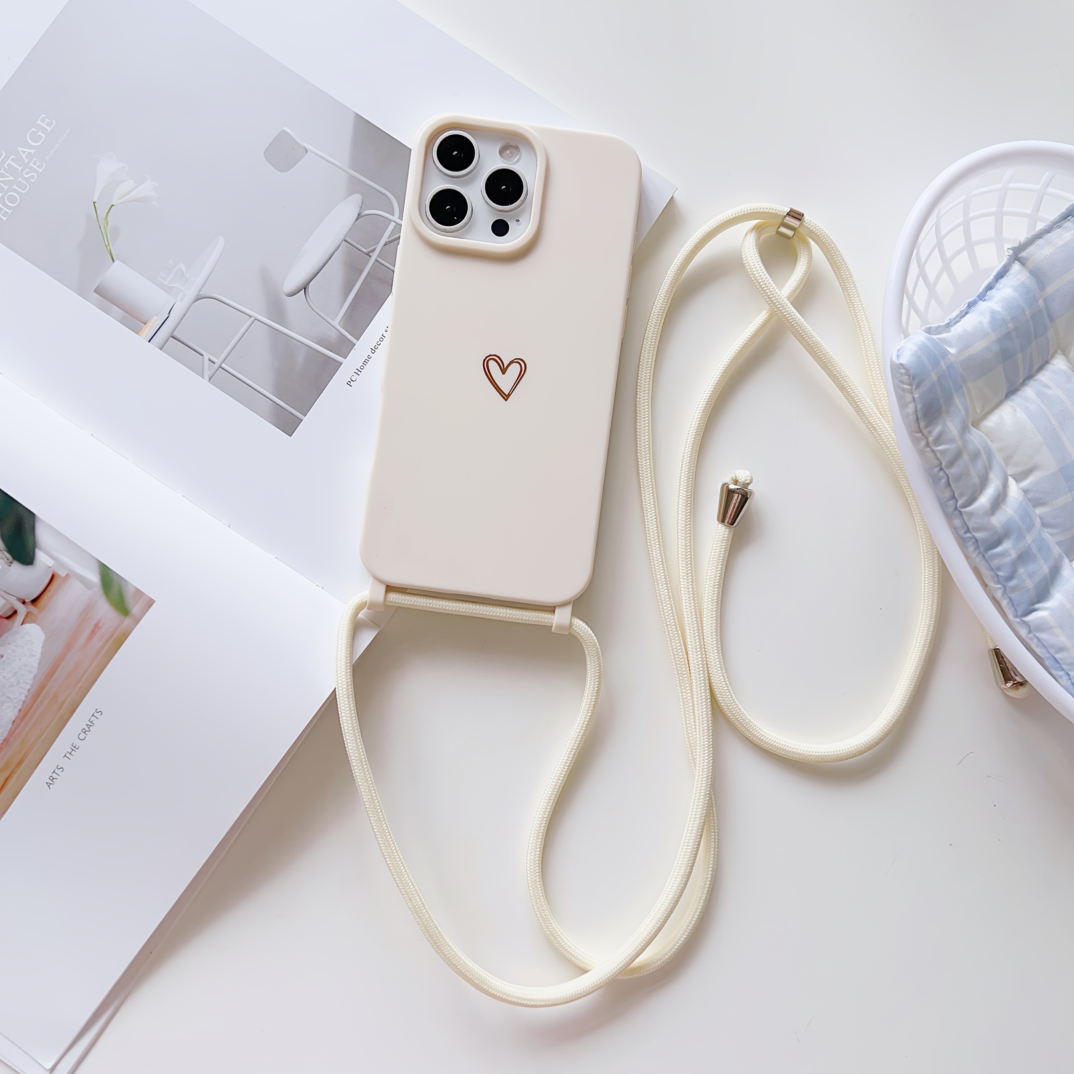 TEMU Phone Case: Heart Lanyard Case For Iphone 16 Pro/15 Pro Max/14 Plus/12 Pro/12/11, Adjustable Neck Strap Design With Anti-drop Protection