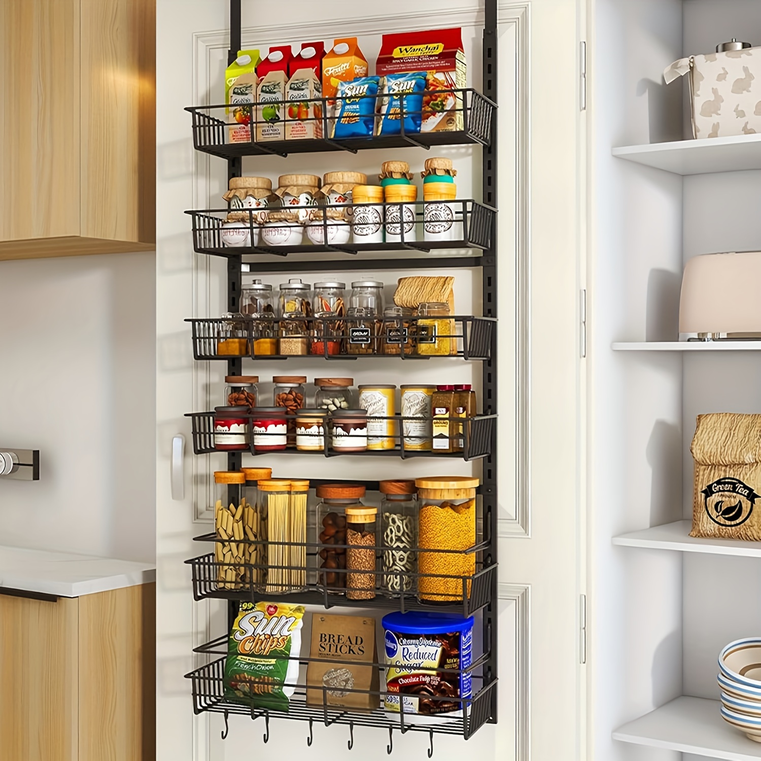 Pantry Door Hanging Wire Spice Rack Seasoning Organizer 4-Tier