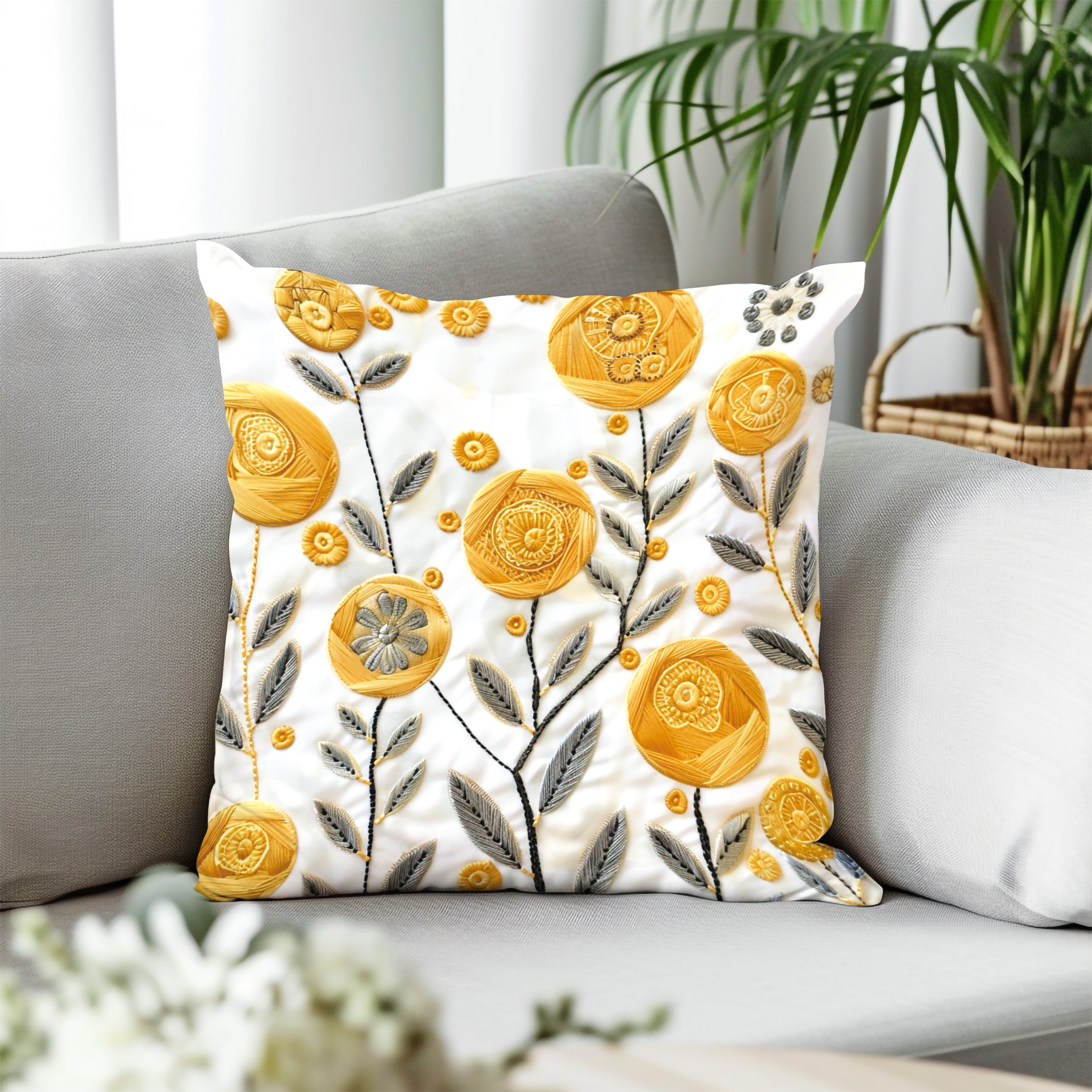 

1pc Flowers, Small Yellow Flowers, Prints, Pillow Cover, Pillowcase, Home Decoration, Holiday Decorations, Suitable For Sofas, Beds, Cars 18x18 Inch Without Pillow Core