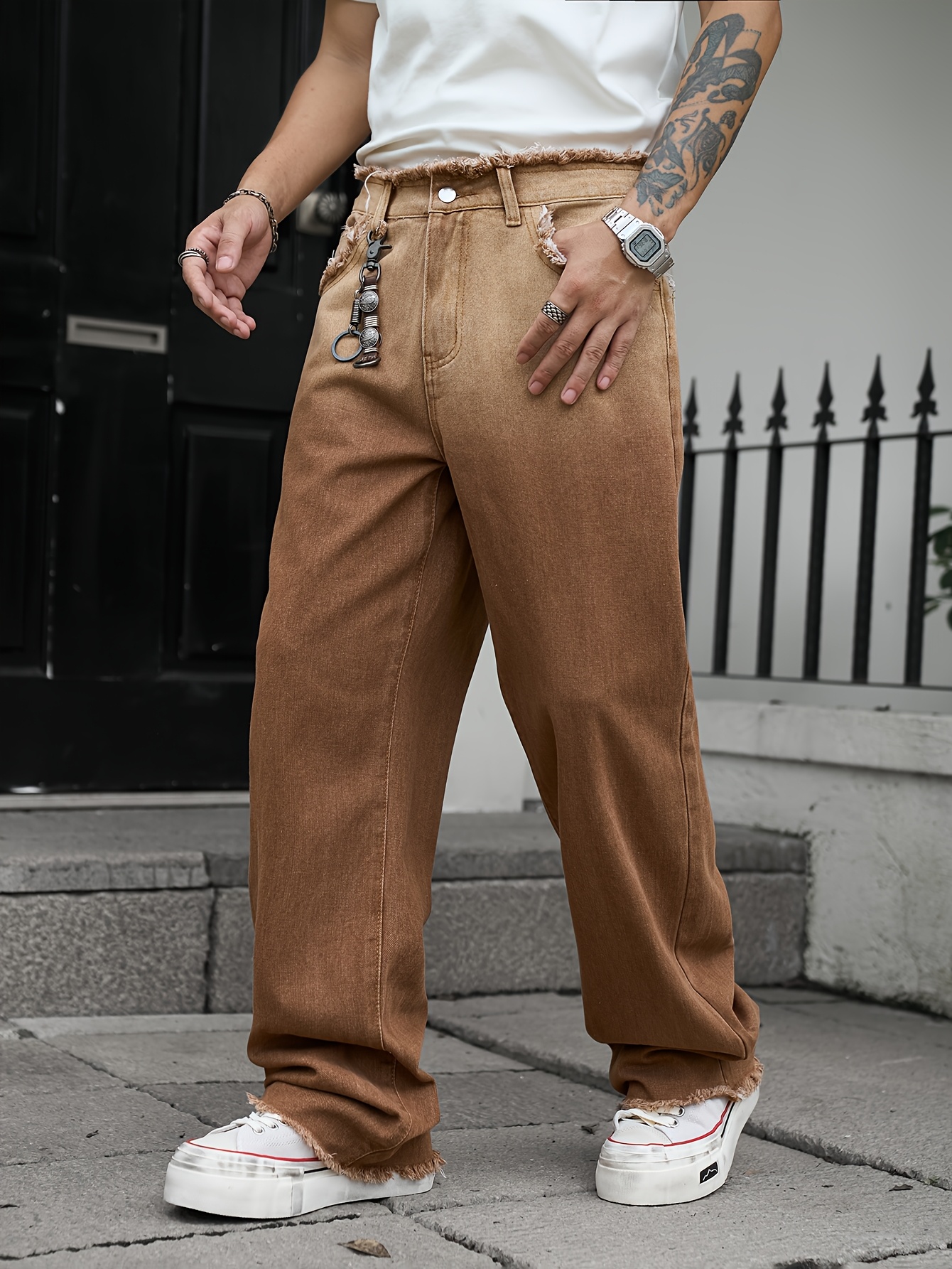 brown jeans pants sold on Temu United States