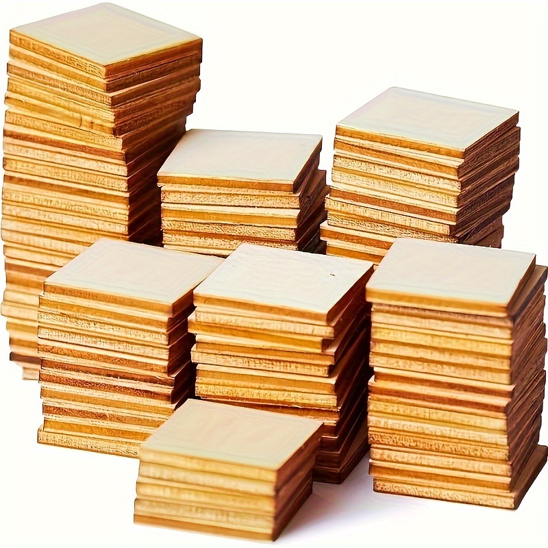 

100pcs Wood Squares For Handmade, Wood Square Hollow Out, 2.54 X 2.54cm 1x1inch For Painting Writing Carving Diy Supplies & Home Decor Artificial Wood