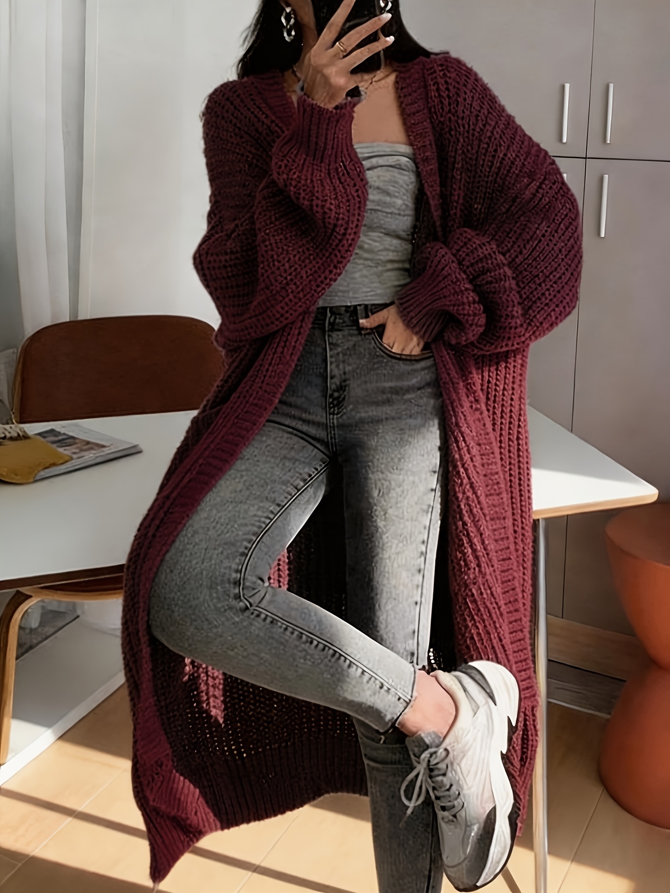 Y2K Long Cardigan Sweater with Long Sleeves