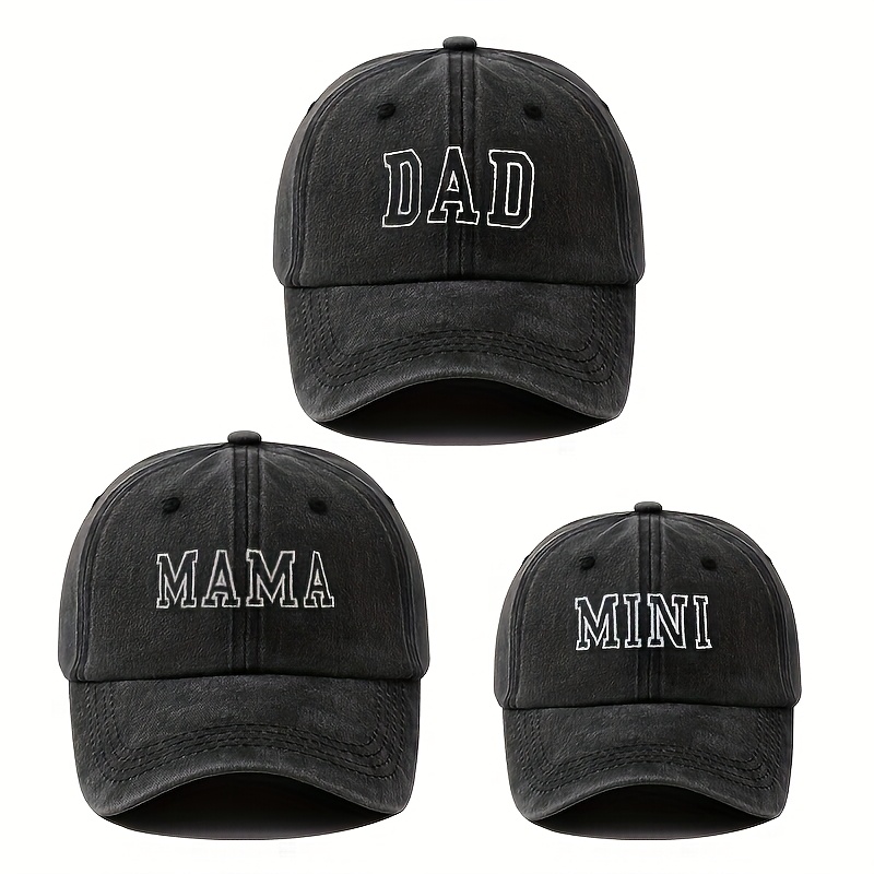 TEMU 3pcs Dad Mama Mini Embroidered Baseball Set For Outdoor Leisure Sports, Vacation, Camping, And. Classic, Washable, Vintage Adjustable Duckbill ,