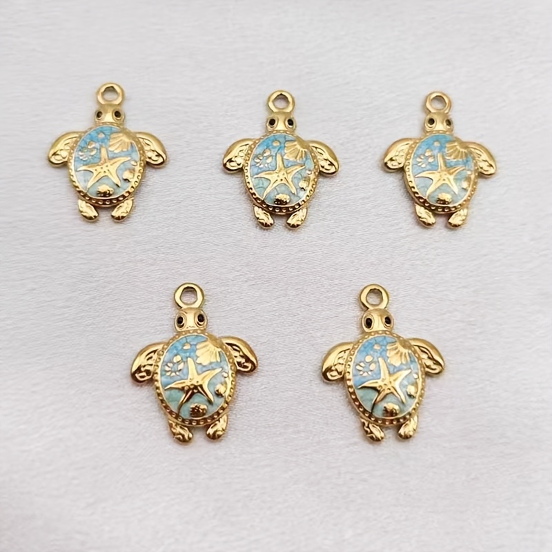TEMU 5pcs Stainless Steel Colorful Enamel Beach Turtle Pendant, Fashionable And Exquisite Necklace And Earring Charm, The Perfect Commemorative Gift