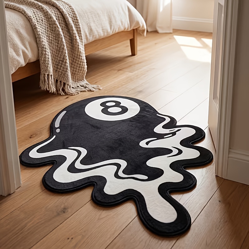 TEMU 1 pièce Tapis créatif 850g/㎡ Noir Billard 8 de irrégulière, Tapis de sol décoratif style cool pour chambre et salon, Tapis irrégulier. Convient