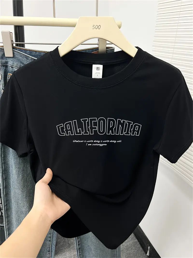 womens fit short sleeve t shirt california graphic print round neck casual grey summer tee with california text machine washable casual attire comfortable daily wear Product details 3