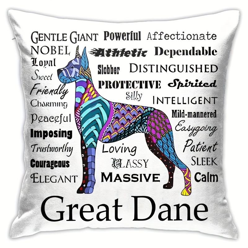 

Great Dane Short Plush Decorative Throw Cover With Zipper Closure, Single-sided Print, 18x18 Inch, Traditional Style, Hand Wash Only, Polyester For Sofa, Living Room, Bedroom, Office - 1pc