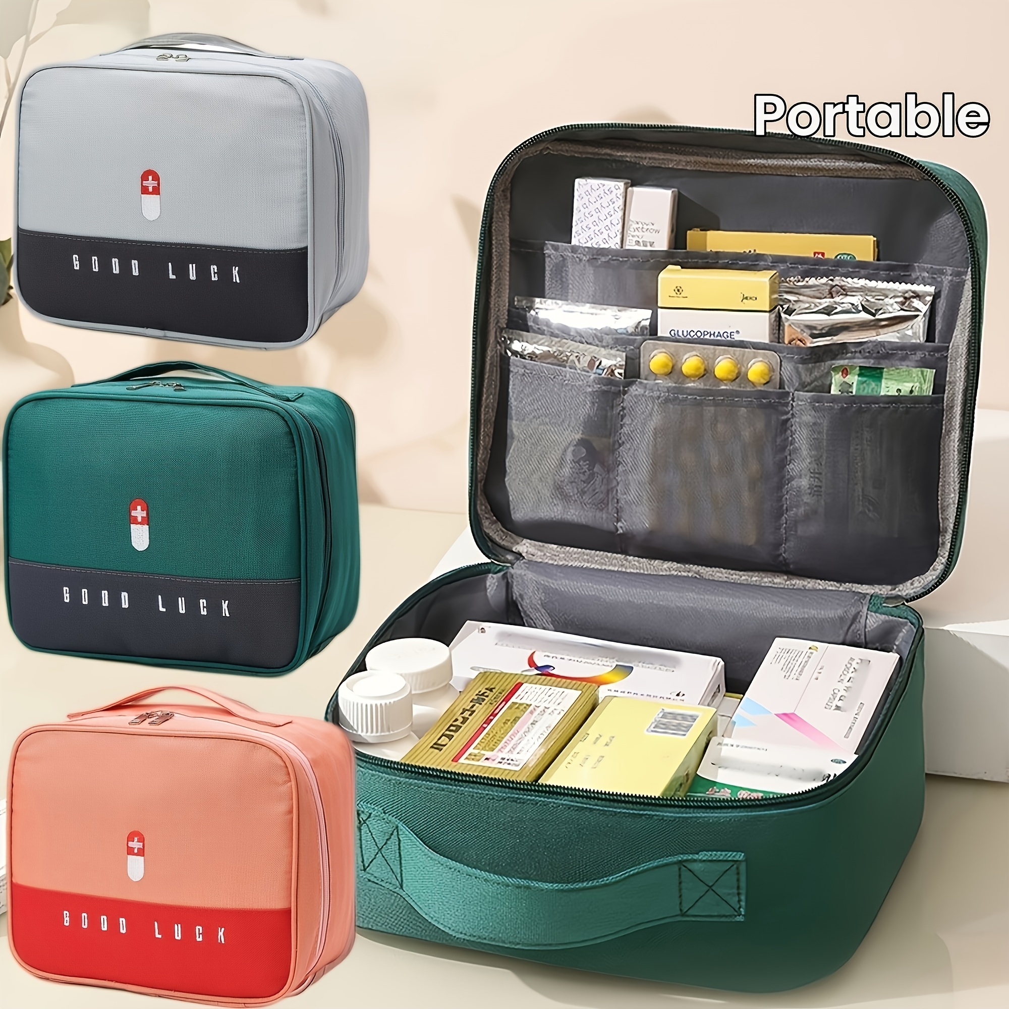 

Portable Medicine Organizer With Compartments, Canvas Medication Storage Bag For Home And Travel, Zippered Pill Case Organizer With Hand Washable Fabric