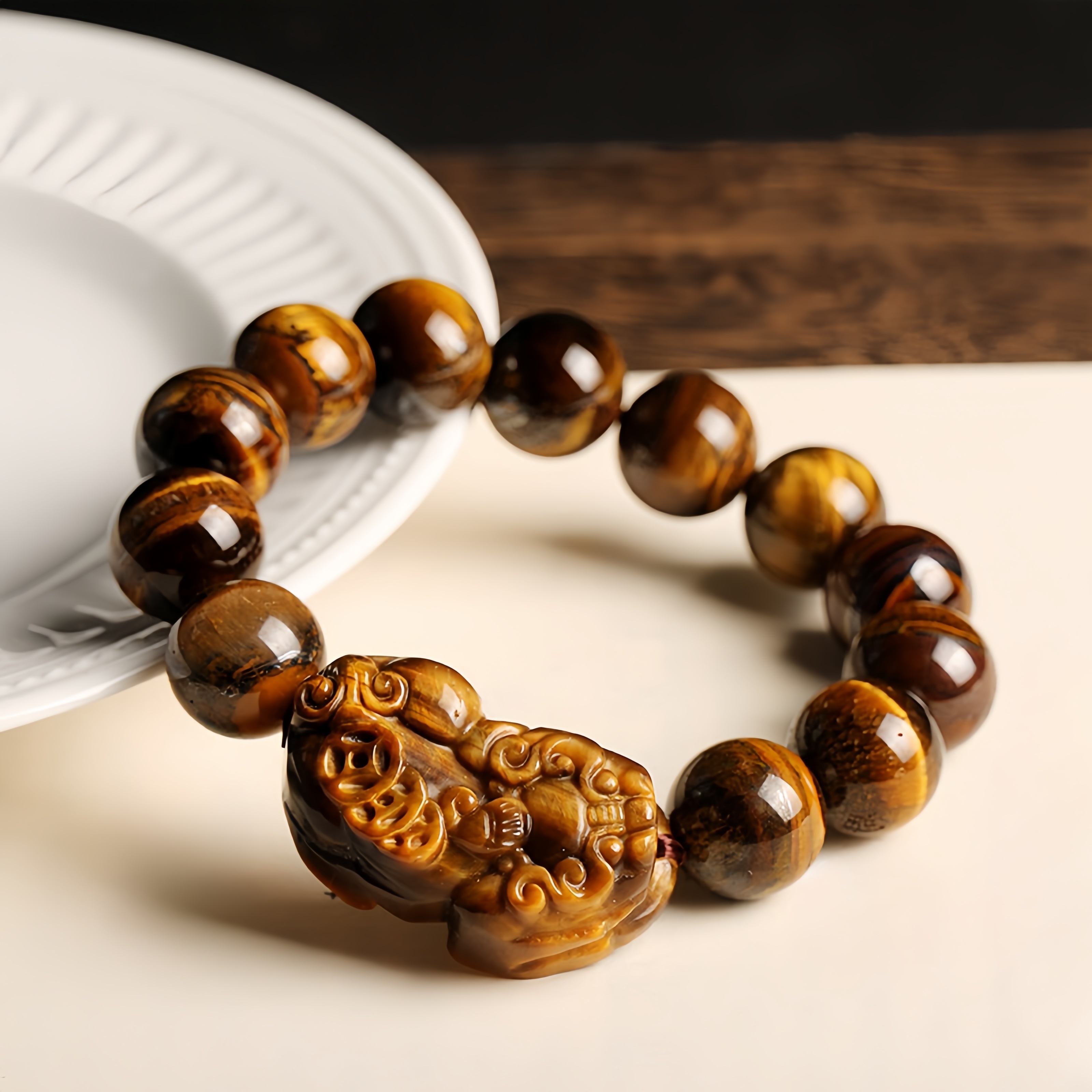 

Natural Eye Pixiu Beaded Bracelet Tiger 14mm Unisex Bracelet