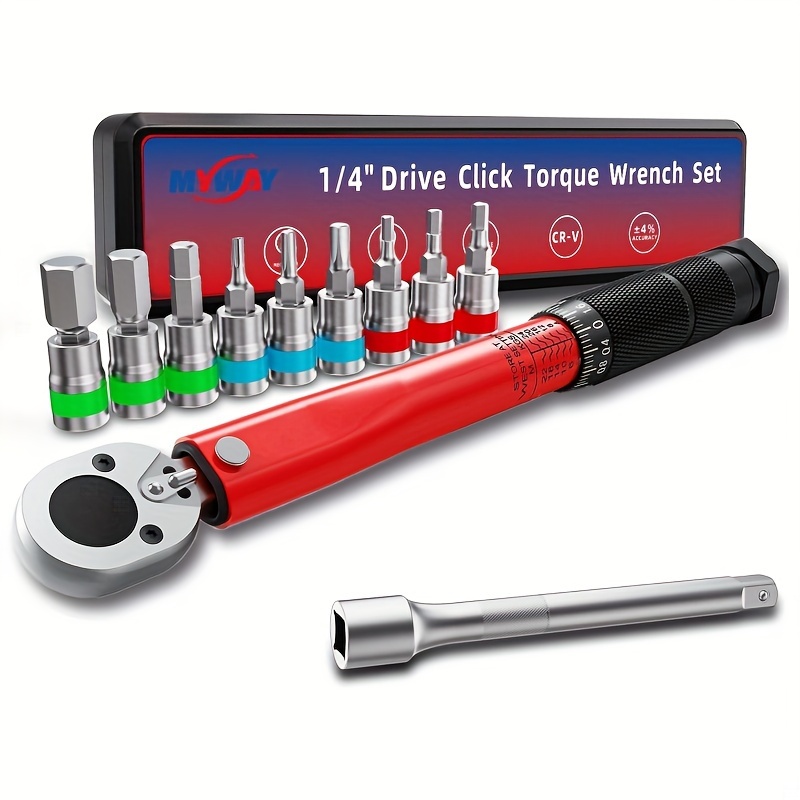 

1/4 "drive 20-200in.lb Torque Wrench Set, 11 Pieces, Professional Bicycle Repair Set, Diy , Home Use, Multi-use , Chromium Steel Material, 45t Ratchet Head, ±4