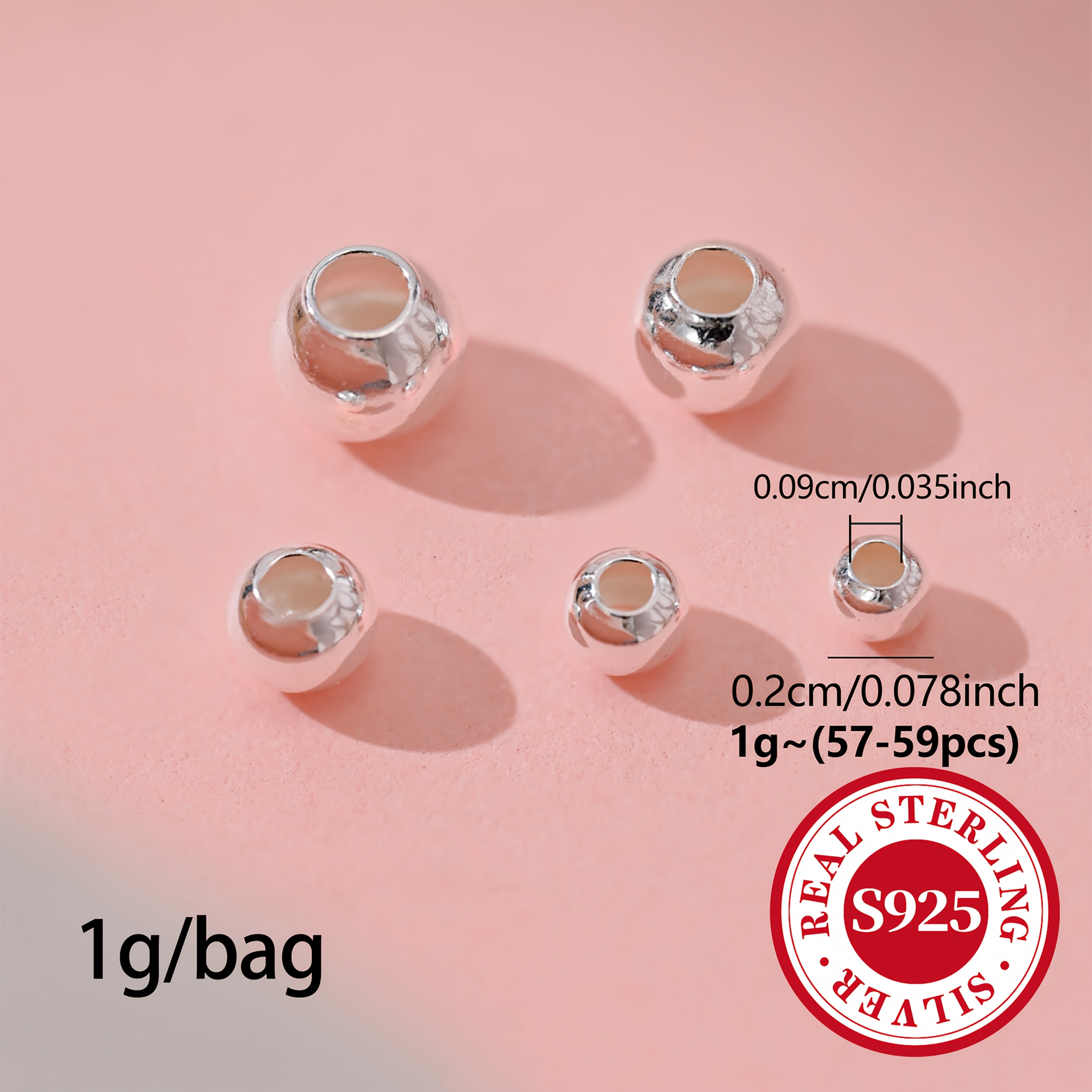 E-shop 1G/Beutel S925 Sterling Silber Glatte Perlen Runde Perlen Spacer Perlen Ergänzungen, Multi-Größe 2/2.5/3/3.5/4mm Basic Minimalistische
