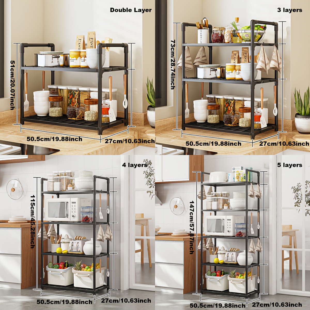 versatile 4 tier storage rack set easy assembly galvanized metal plastic portable design for kitchen bathroom organization details 5