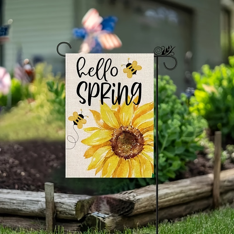 Spring Garden Flag Sunflower Bee Hello Spring Vertical - Temu