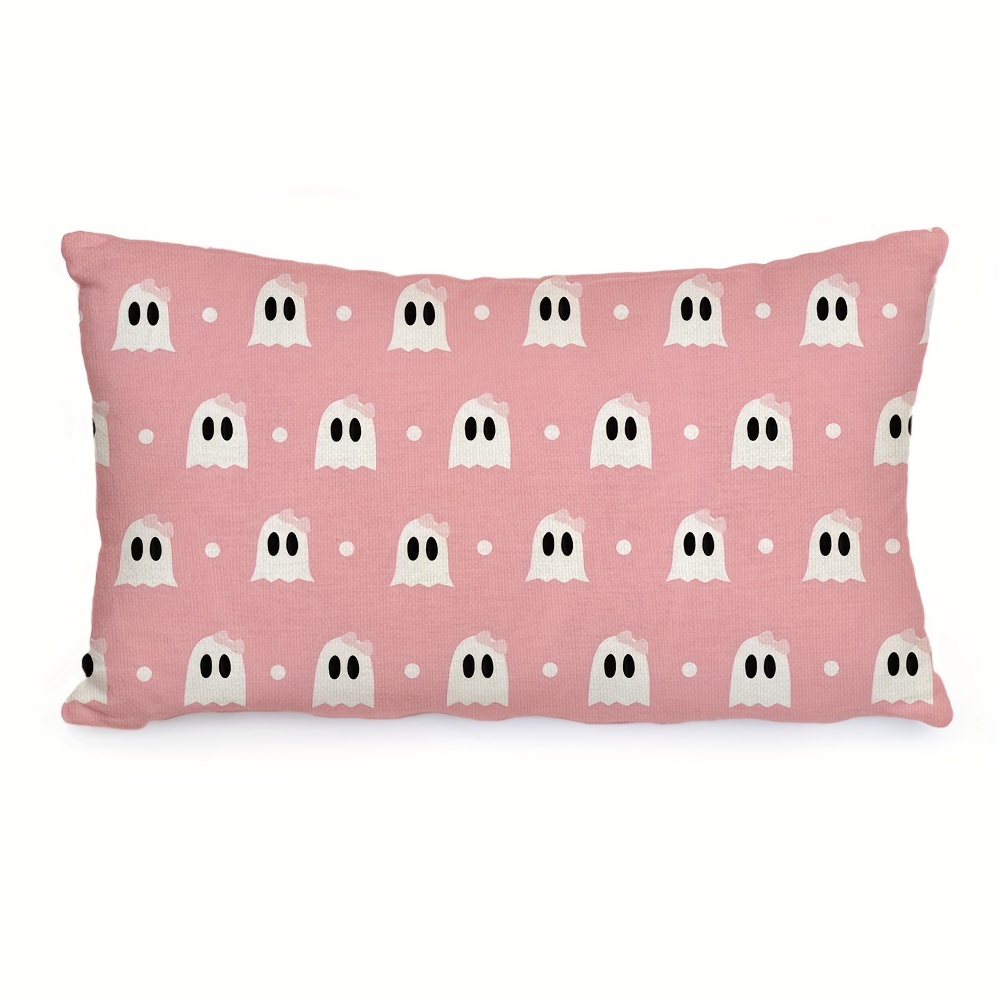 

Halloween Pillow Cover 12x20 Inch Ghost With Bow Polka Dots Decoration Holiday Farmhouse Pillow Case Decor For Home Sofa Couch (pink)