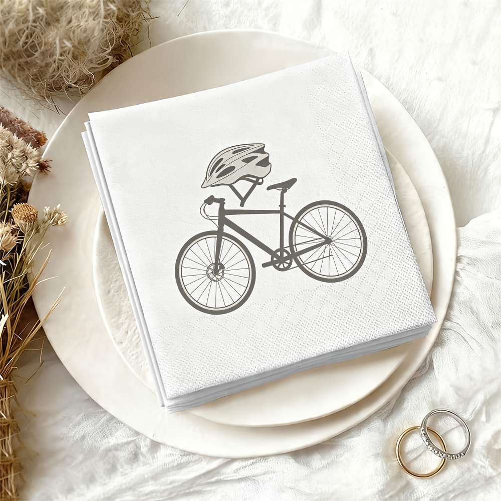 TEMU 20pcs 6.5x6.5 Inch Napkins With Bicycle And Helmet Pattern, Disposable Paper Towels, Suitable For Home Gatherings, Outdoor Picnics, And Indoor