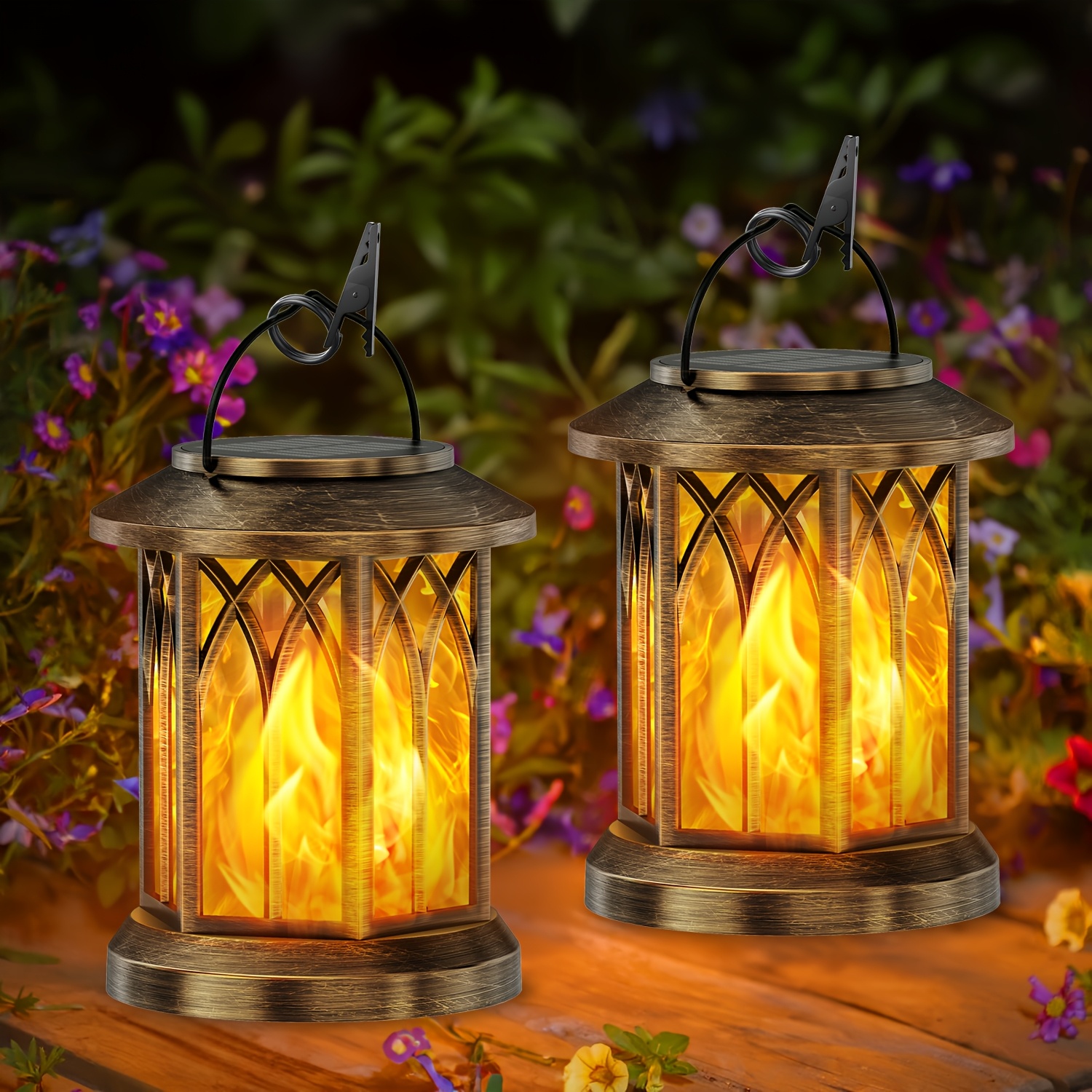 IP65 Waterproof Outdoor Lantern Dancing Flame Solar Lanterns