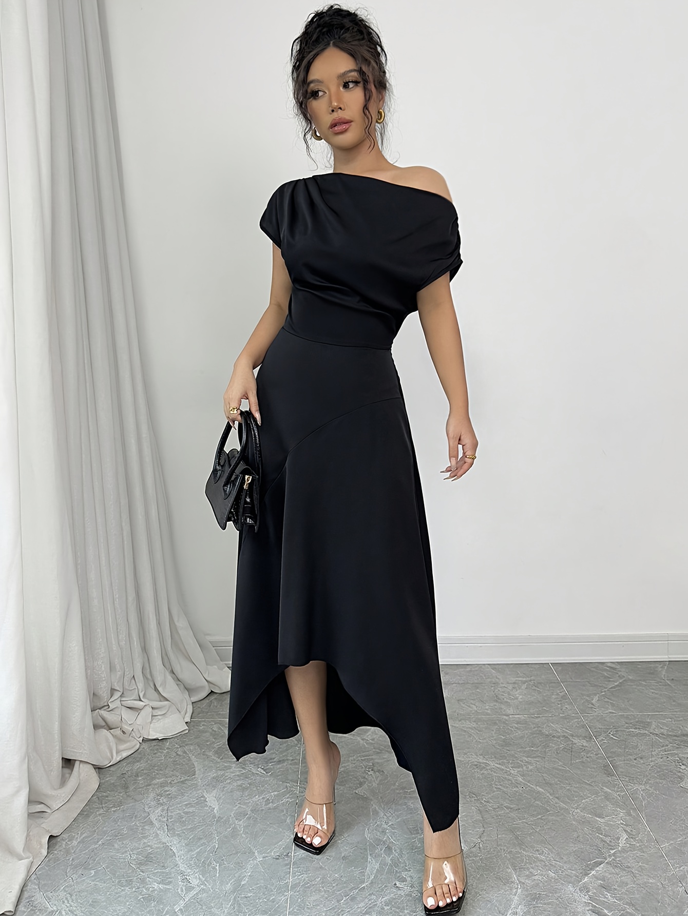 slim fit dress slacks Long Sleeve Wrap Dress - Black