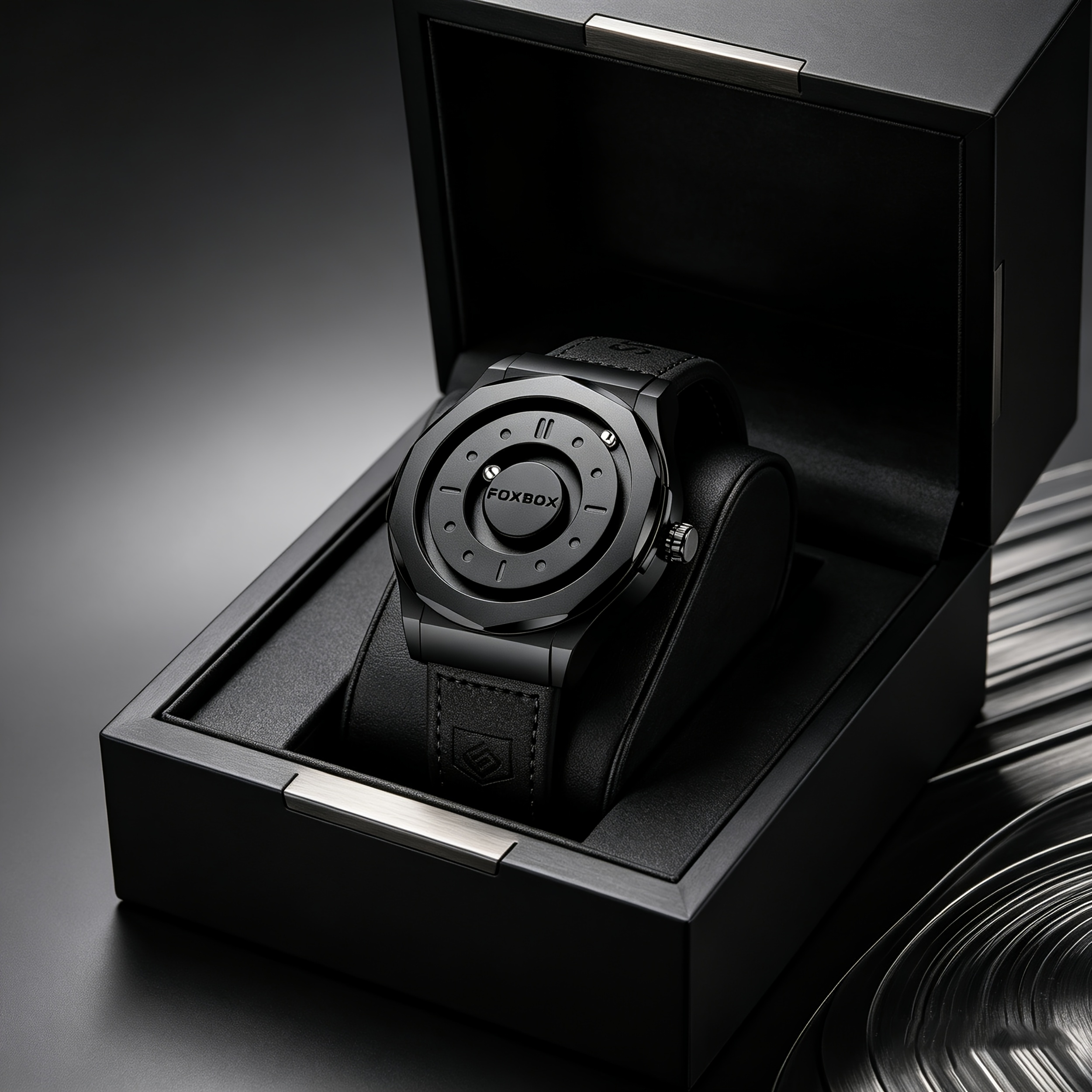 Lige Rotating Magnetic Bead Watch For Men, Round Dial & Black Face, Quartz Movement Watch For , Steel/silicone/pu Leather Straps - For Parties, Business, Gifts