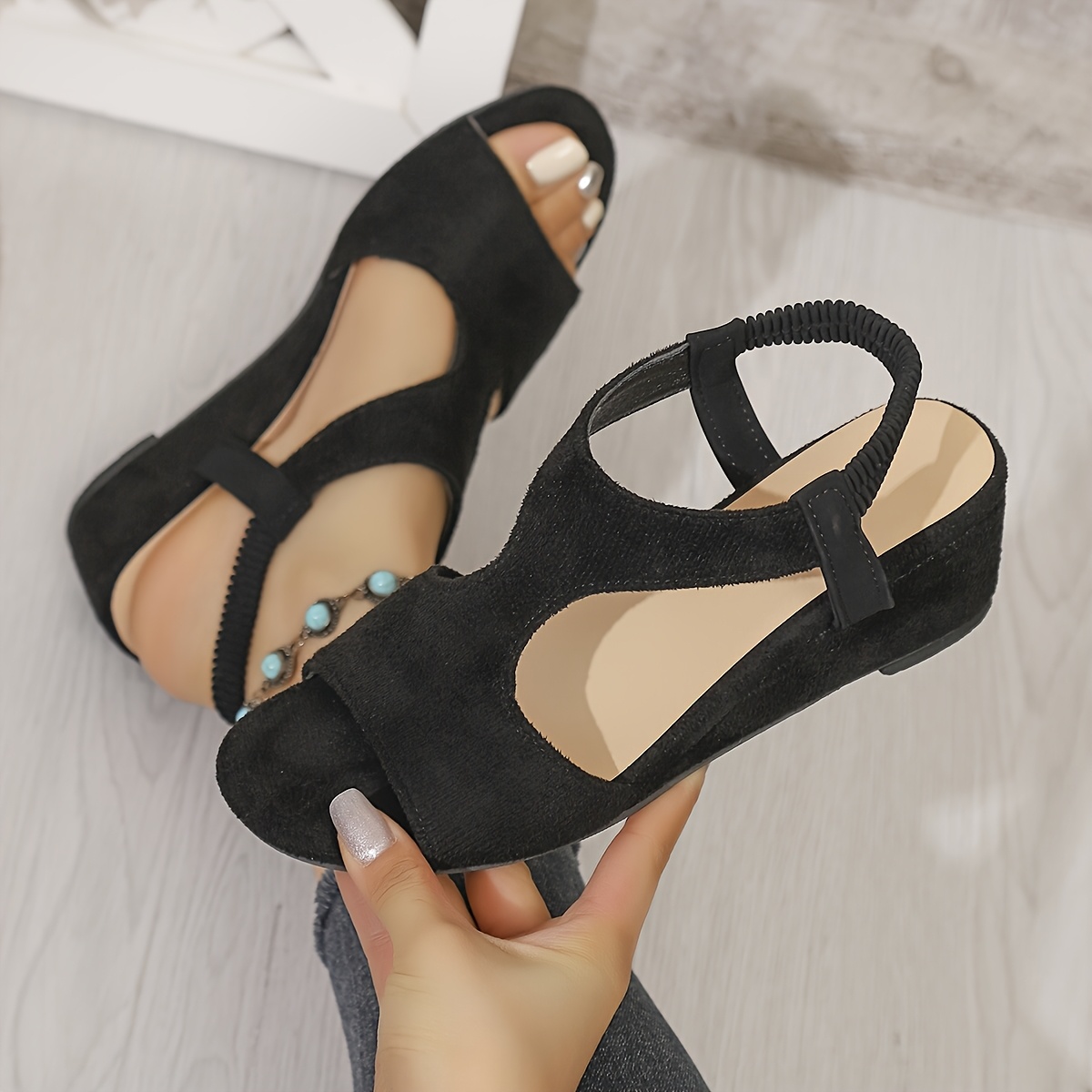 TEMU New Summer Fashion Women's Sandals With Chunky Heels, Featuring A Back Elastic Band, With Skirts And Suitable For Work., Women Shoes