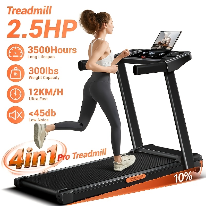 TEMU Umay 4-in1 Treadmill With 10% Incline, Portable Treadmills For Home With Handle, Foldable Treadmills For Home And Office, 300 Lbs Weight