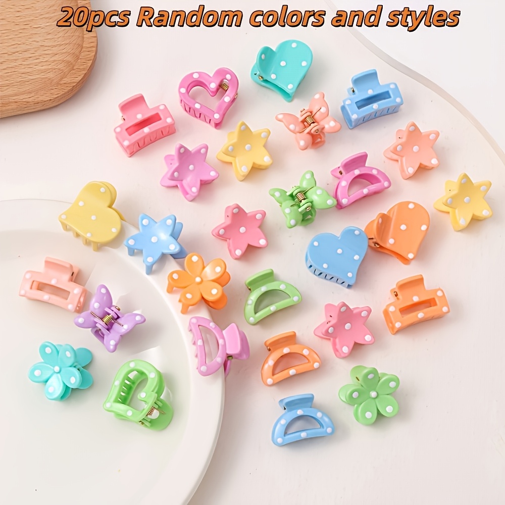 TEMU 20pcs New Macaron Sweet Polka Dot Random Style Hair Clips Small Size Colorful Flowers Butterflies - Small Hair Clips Hair Additions Hairpins -